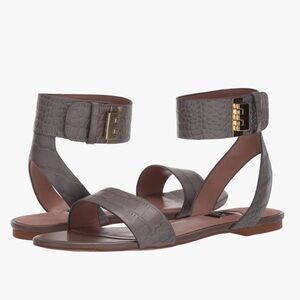Zac Posen Gray Leather Croc Flat Sandals - Size 7.5